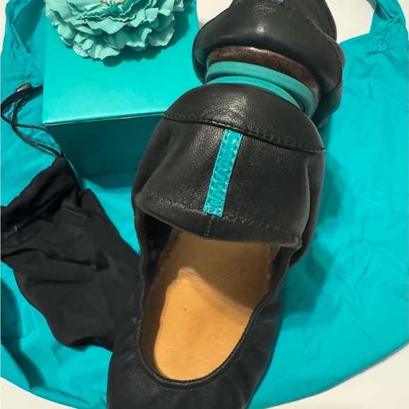 Tieks Matte Black and Teal Ballet Flats - Picture 3 of 10